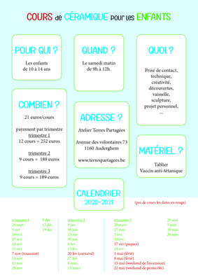 Stages,cours Cours céramique pour enfants