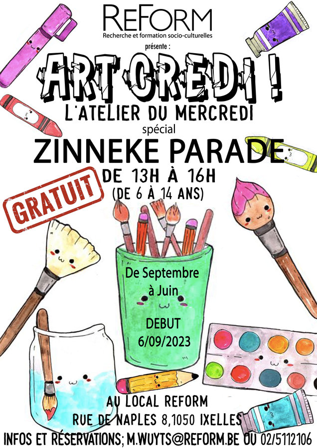 Stages,cours Art Credi ; l atelier mercredi spcial Zinneke Parade