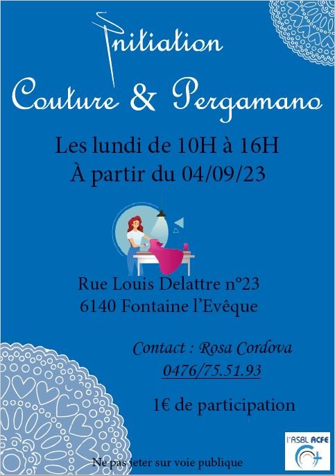 Stages,cours Les ateliers cratifs lundi couture pergamano
