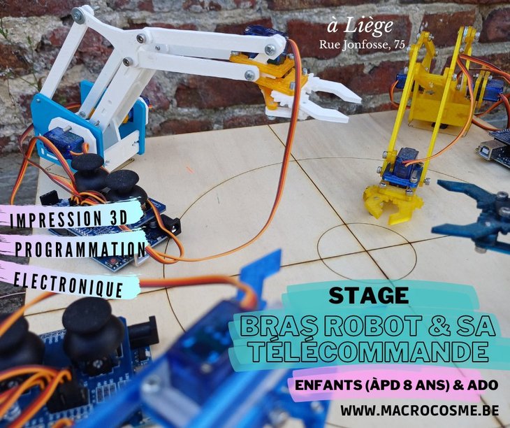 Stages,cours Fabrique bras robot sa tlcommande: Code, lectronique impression 3D