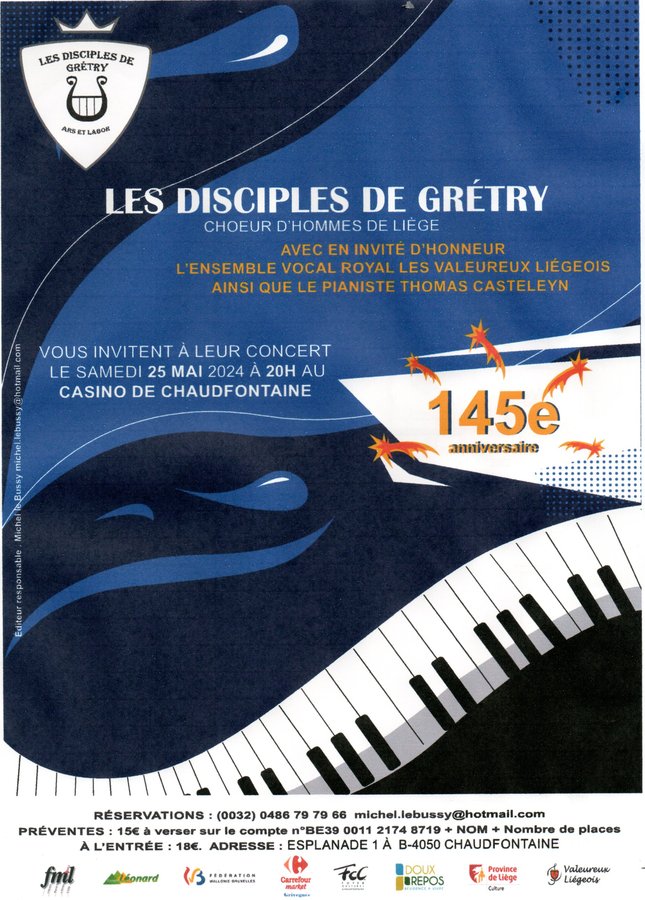 Concerts Concert Anniversaire  Choeur d hommes Lige  Les Disciples Grtry 