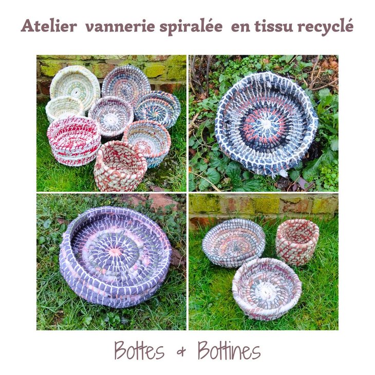 Stages,cours Atelier cratif  Vannerie spirale tissus recycl 
