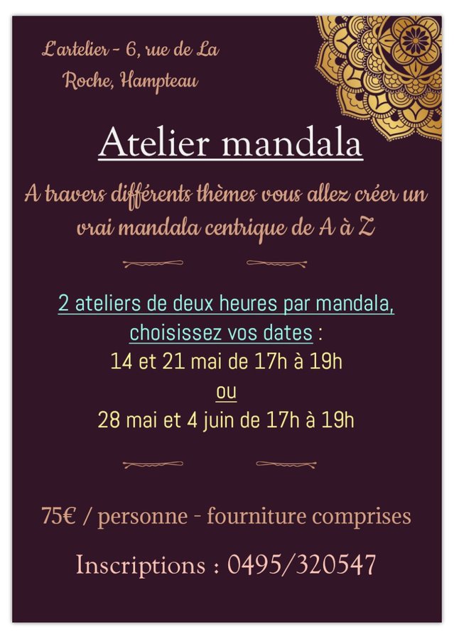 Stages,cours Atelier mandala  thme