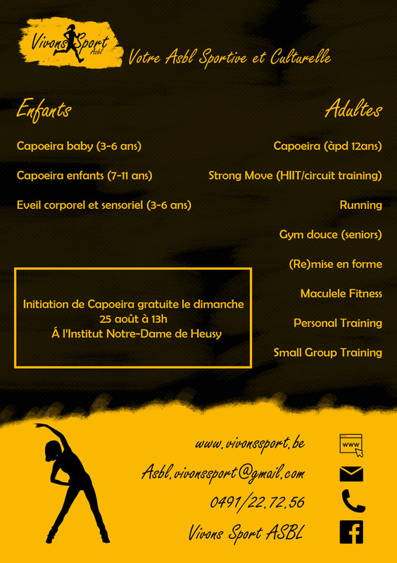 Stages,cours Vivons Sport Asbl Rejoignez cours dynamiques variés 
