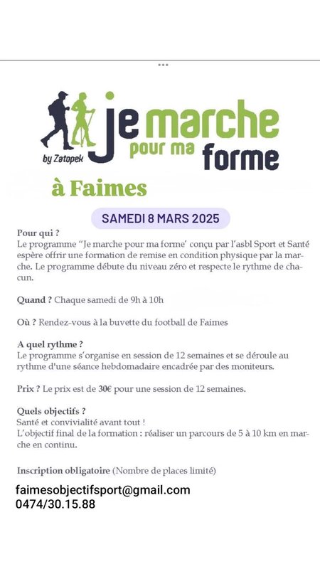 Stages,cours Je marche pour forme  Faimes
