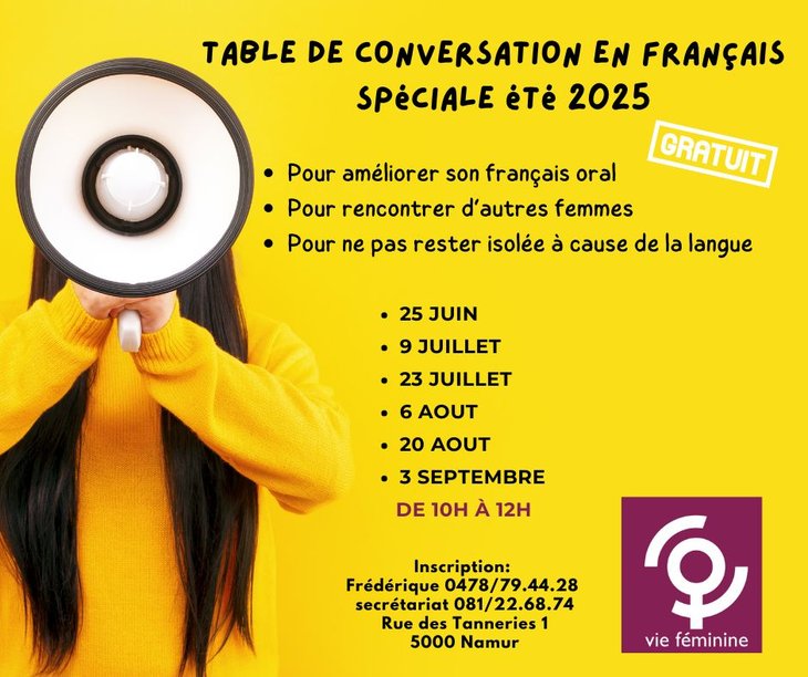 Stages,cours Vie Féminine Namur - Tables conversation Français spéciale été