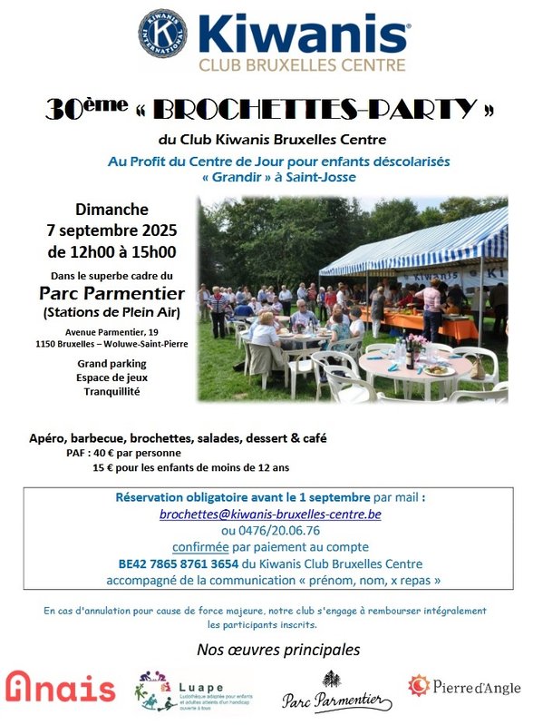 Loisirs 30ème Brochettes-Party Kiwanis Bruxelles Centre