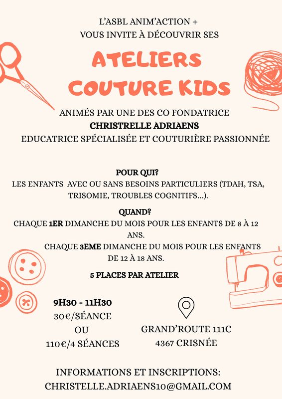 Stages,cours Atelier couture Kids inclusifs