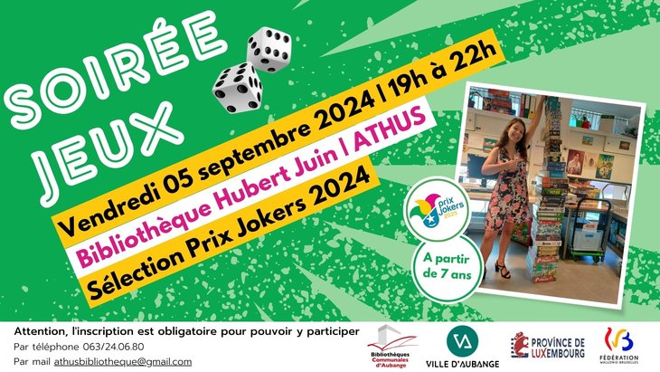 Loisirs Soirée jeux la bibliothèque d Athus | Prix Jokers