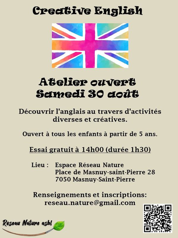 Stages,cours Creative English - Atelier ouvert pour découvrir l anglais s amusant