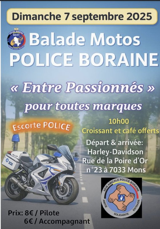 Loisirs Balade Motos toutes marques la Police Boraine, avec escorte Police