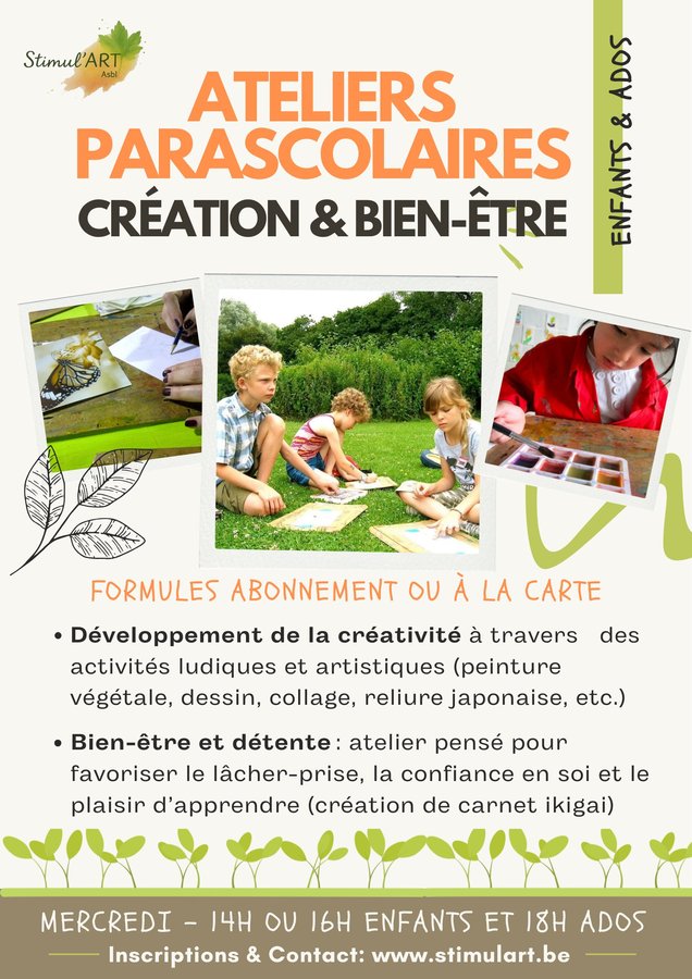 Stages,cours Parascolaire   Atelier création bien-être  pour enfants