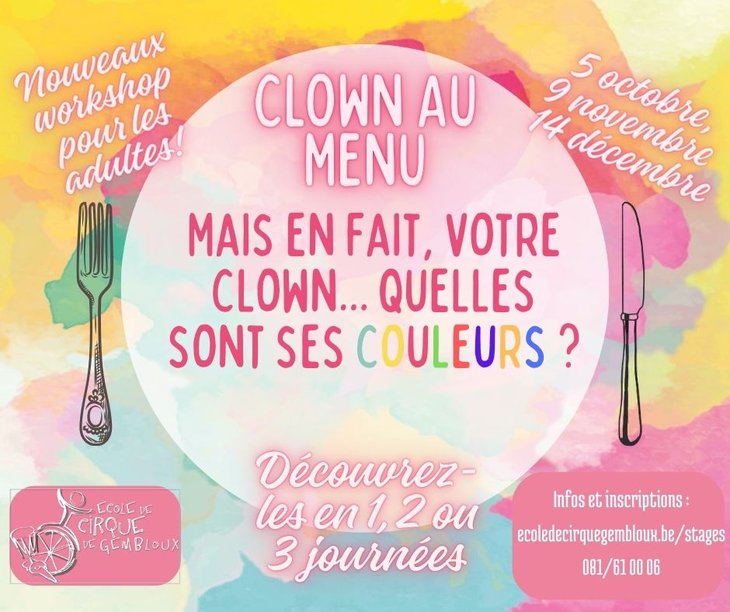 Stages,cours Clown menu