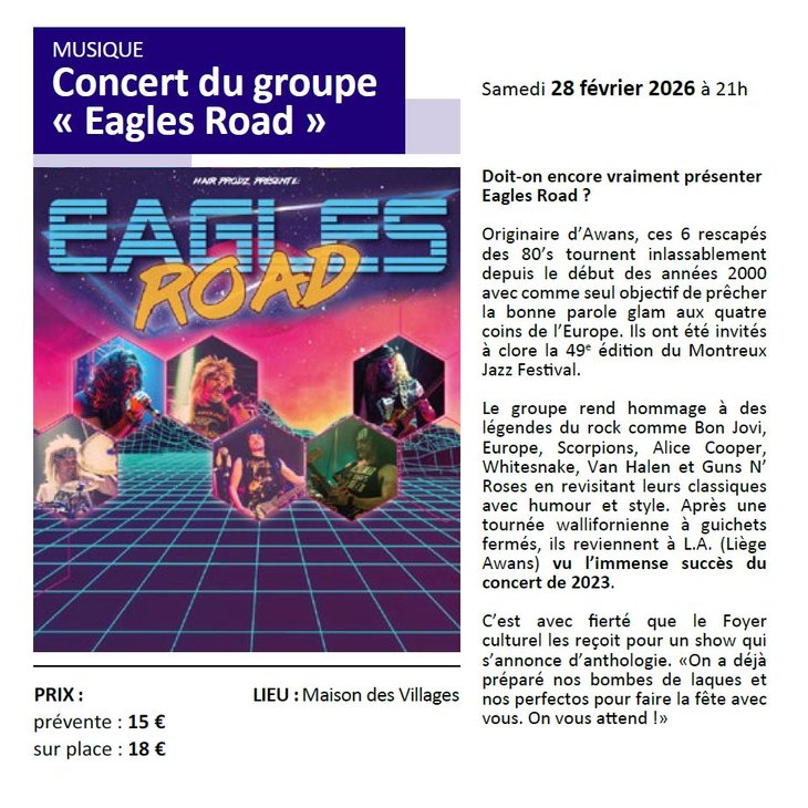 Concerts Concert groupe  Eagles Road 