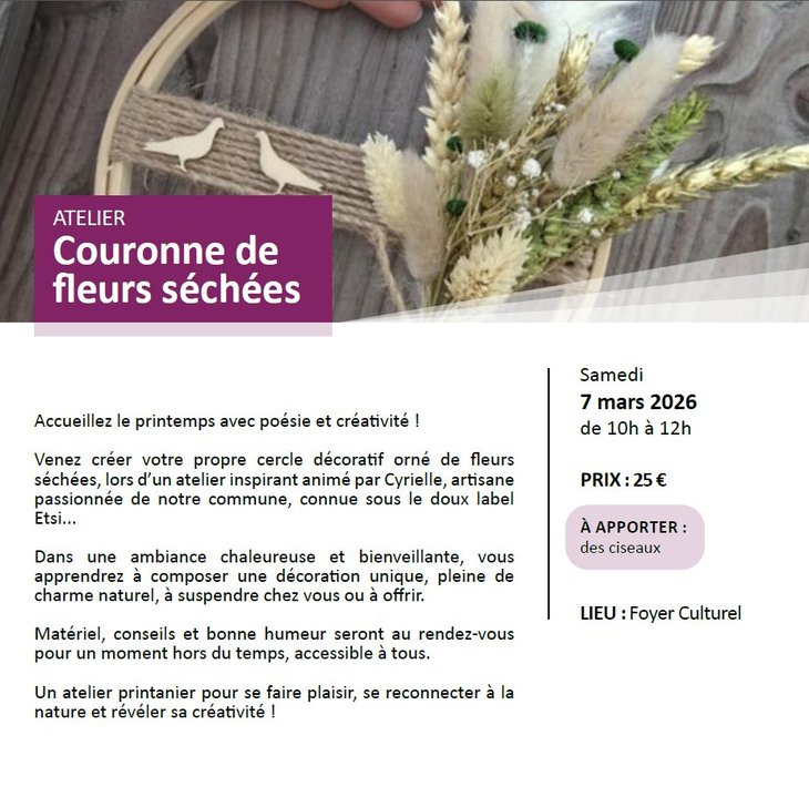 Stages,cours Atelier - Couronne fleurs séchées avec Cyrielle d Etsi
