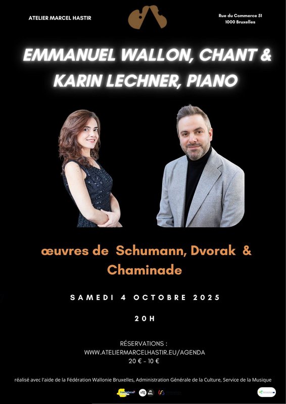 Concerts Emmanuel Wallon, chant & Karin Lechner, piano oeuvres R Schumann Dvorak