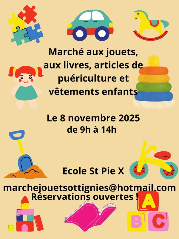Loisirs Marché jouets, jeux société, vêtements enfants, articles puériculture.