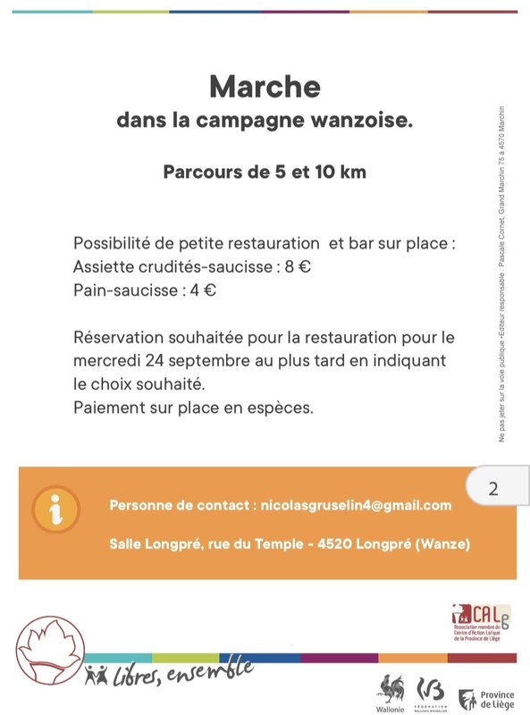 Loisirs Marche dans campagne Wanzoise avec Maison la Laïcité Huy environs