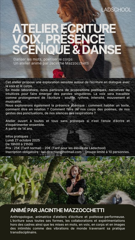 Stages,cours Atelier écriture, voix, présence scénique & danse