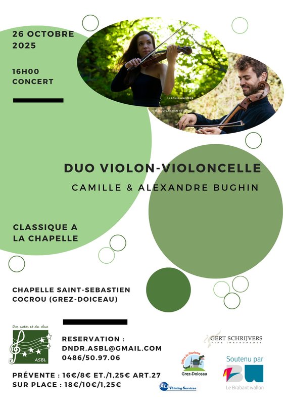 Concerts Duo violon-violoncelle Camille Alexandre Bughin