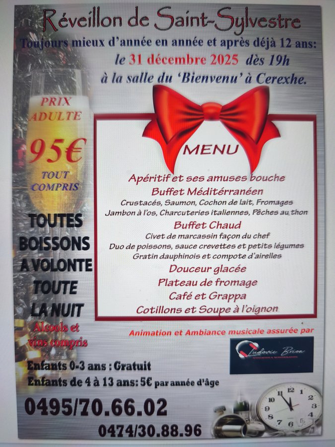 Soirées Soirée Nouvel-an 2026 festive tout compris pour 14e année