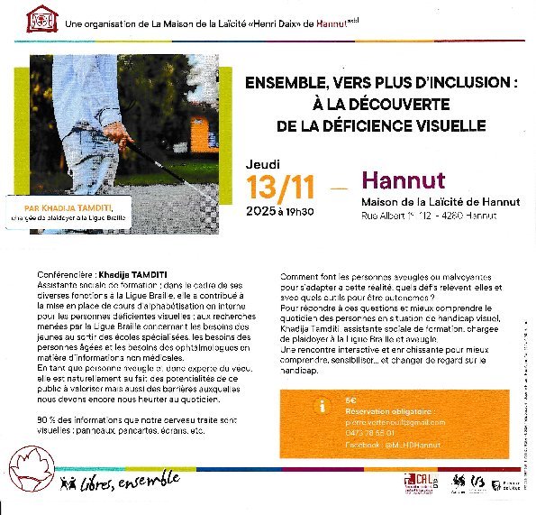Conférences Ensemble, vers plus d inclusion : la découverte la déficience visuelle