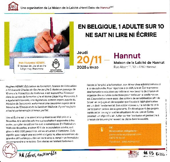 Conférences En Belgique, 1 adulte 10 sait lire écrire