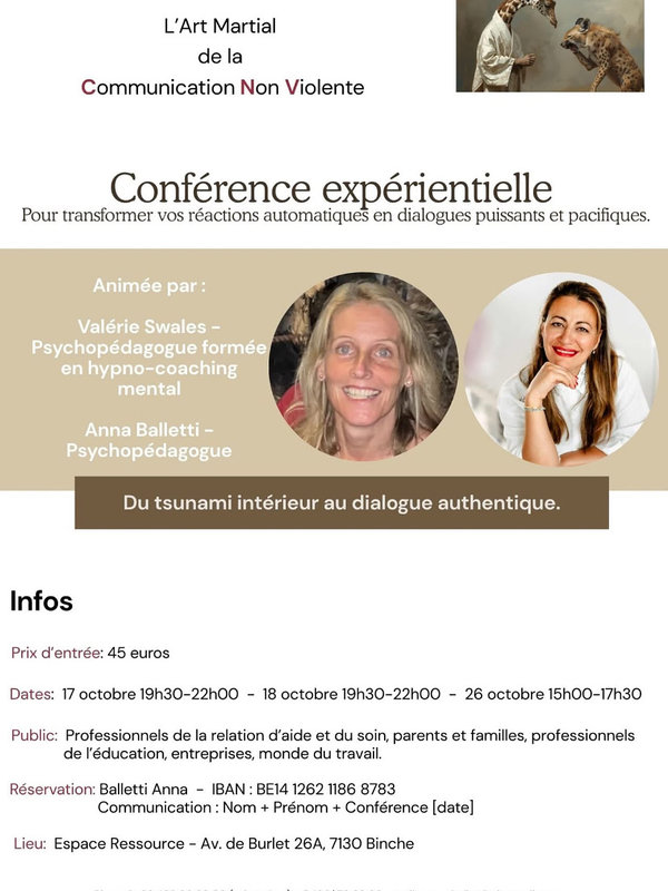 Conférences ✨ Conférence expérientielle : Cnv