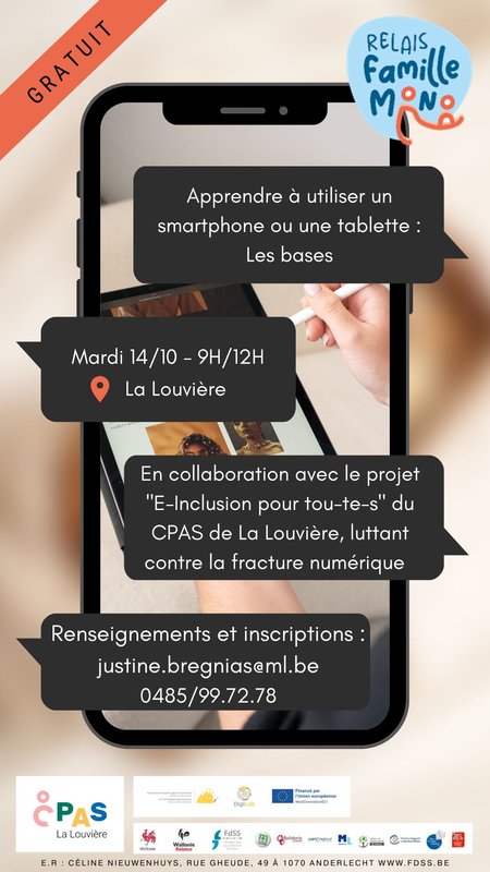Stages,cours [Parents solo - Relais Familles Mono] E-inclusion : bases smartphones