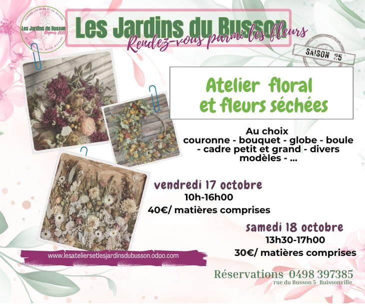 Stages,cours Atelier floral - fleurs séchées - locales de saison