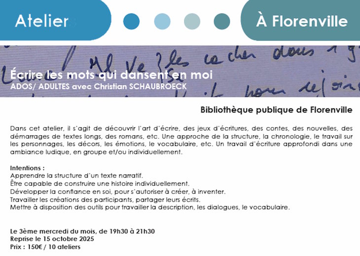 Stages,cours Atelier : Écrire mots dansent moi