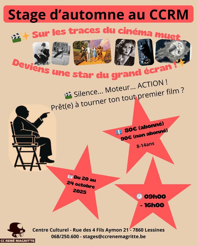 Stages,cours Sur traces cinéma muet. Deviens star grand écran
