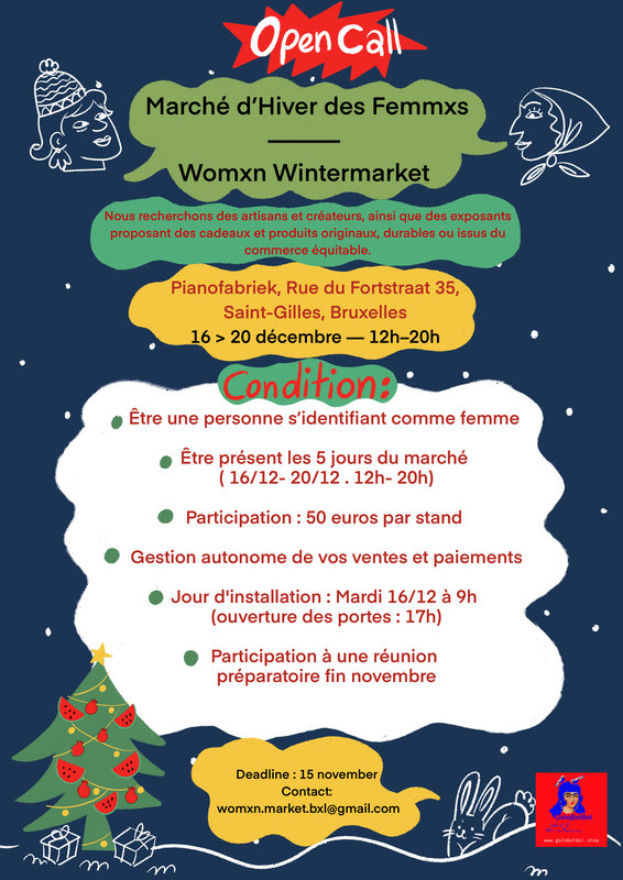 Loisirs Appel participation Marché d’Hiver femmxs, Bruxelles