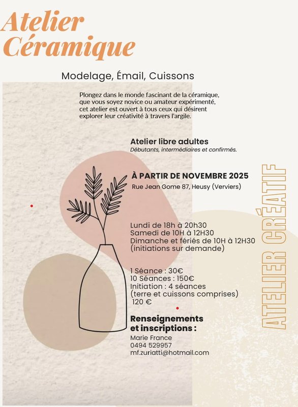 Stages,cours Atelier libre céramique