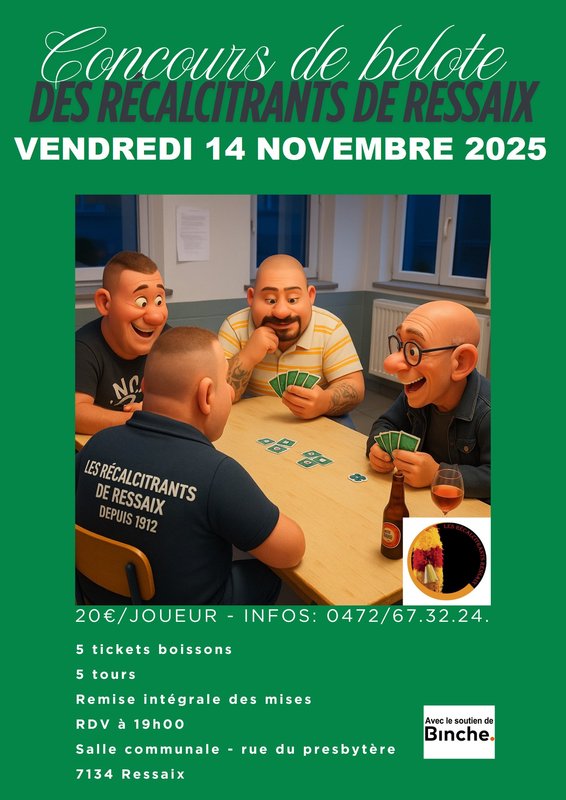 Loisirs Concours belote Récalcitrants Ressaix