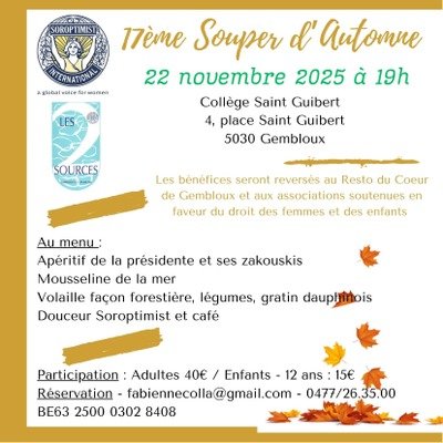 Soirées 17e Souper d Automne Club Soroptimist Deux Sources Gembloux-Eghezée