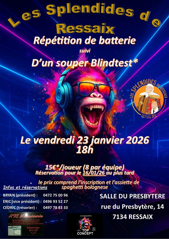 Soirées Répétition batterie suivi d un souper Blindtest