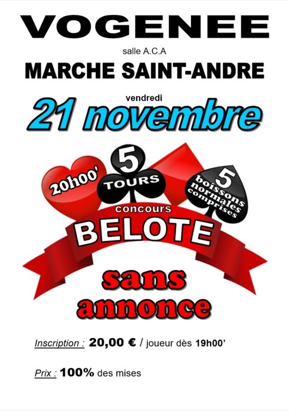 Loisirs Concours belote sans annonce - marche Saint-André