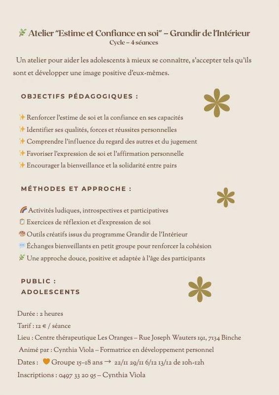 Stages,cours Atelier Estime Confiance soi pour adolescents