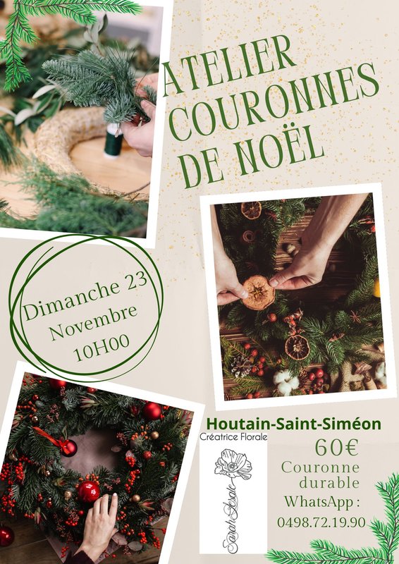 Stages,cours Atelier couronne Noël, table de porte.