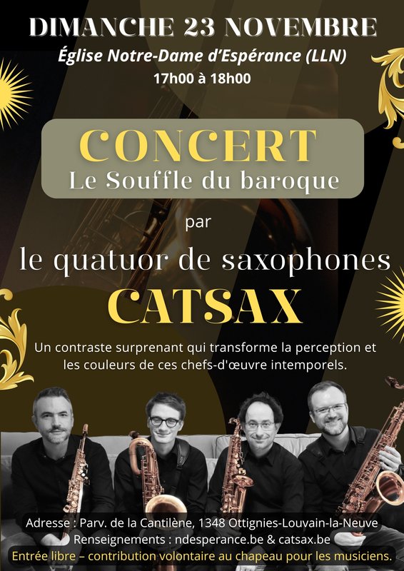 Concerts Concert souffle Baroque  Catsax, quatuor saxophones