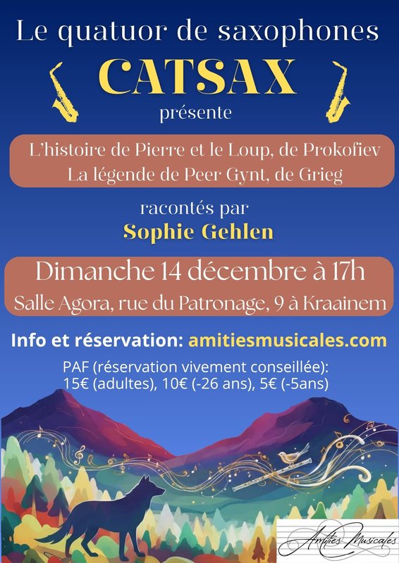 Concerts Le quatuor Catsax présente : Pierre le Loup, Peer Gynt… histoires racontées