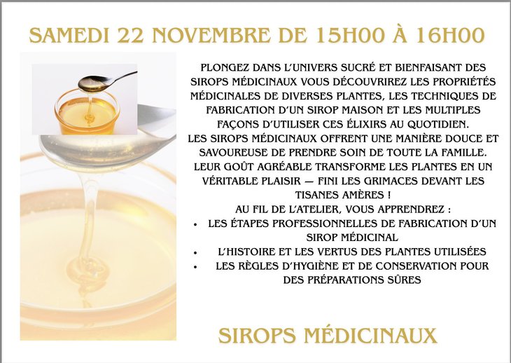 Stages,cours Atelier sirops médicinaux