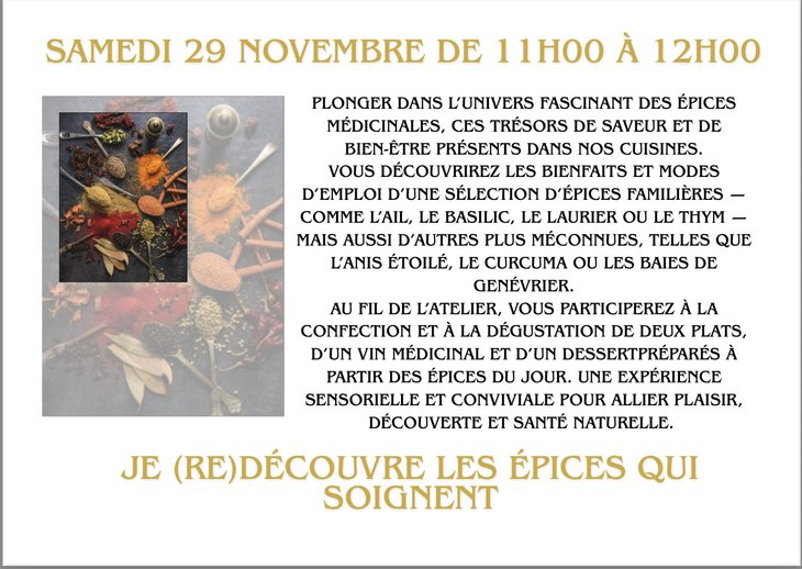 Stages,cours Je (re)découvre épices soignent