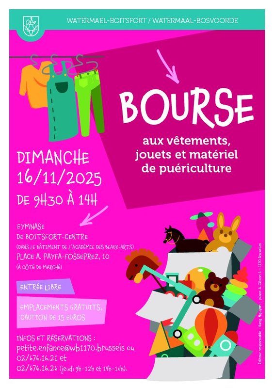 Bourse vêtements, jouets matériel puericulture