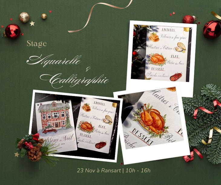 Stages,cours Créations Menu Noel aquarelle calligraphie
