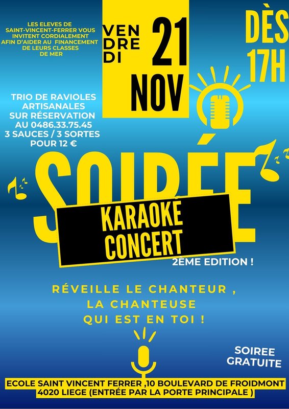 Soirées Soirée Concert / Karaoké (+Repas) l Ecole Saint Vincent Ferrer (spécialisé)