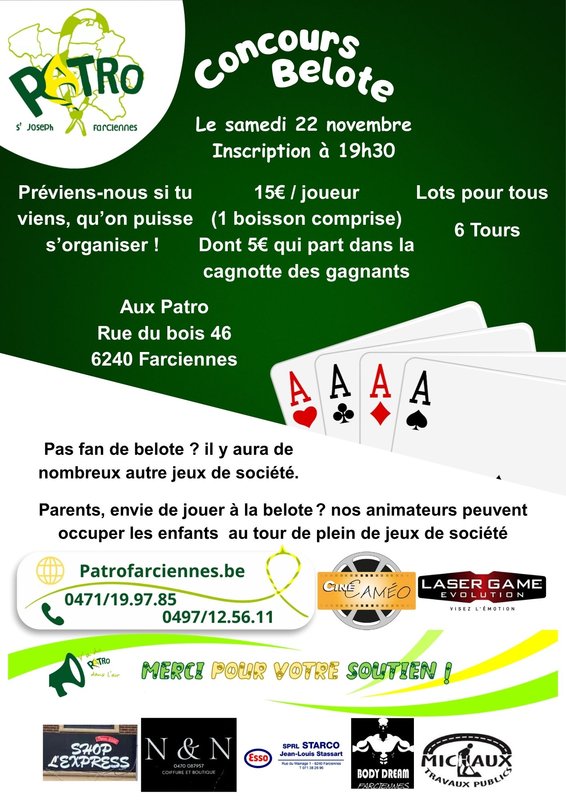 Loisirs Concours Belote - Patro Farciennes