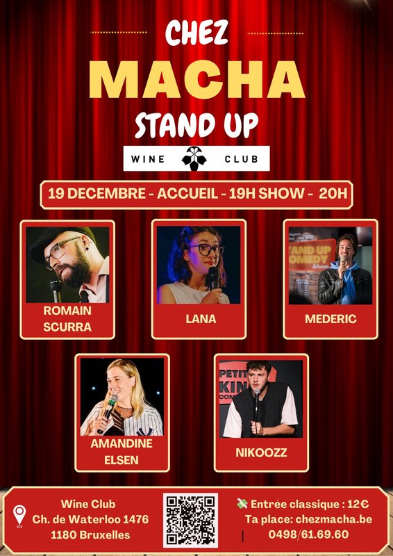 Spectacles Chez Macha Plateau stand-up Wine Club (Fort-Jaco Uccle)