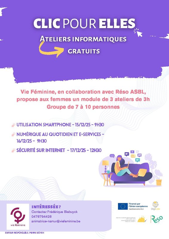 Stages,cours  Clic pour Elles  Ateliers informatiques - Gratuits